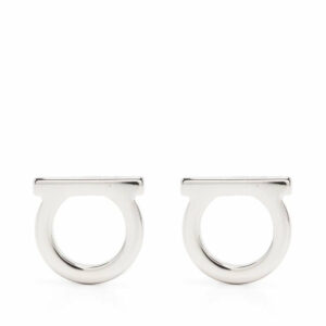Ferragamo Gancini Stud Earrings With Glossy Gold Finish 12D Accessories