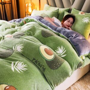 Winter Flannel Duvet Cover Avocado Print Soft Warm Coral Fleece Keep Warm Bed Quilt Covers Queen King size without Pillowcase