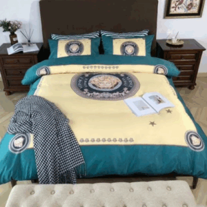 Trendy Sand and Cobalt Blue Versace bed set