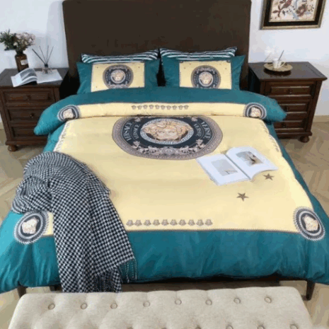 Trendy Sand and Cobalt Blue Versace bed set