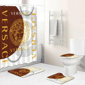 Versace Pattern In White Red Background Bathroom Accessories Set