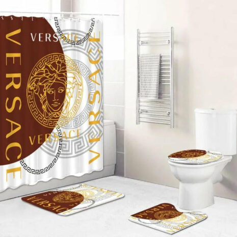 Versace Pattern In White Red Background Bathroom Accessories Set