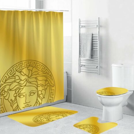 Yellow Background Versace Shower Curtain Set
