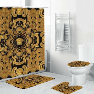 Gold Black Signature Versace Shower Curtain Set