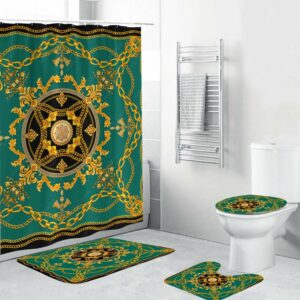 Royal Green Gold Versace Shower Curtain Set