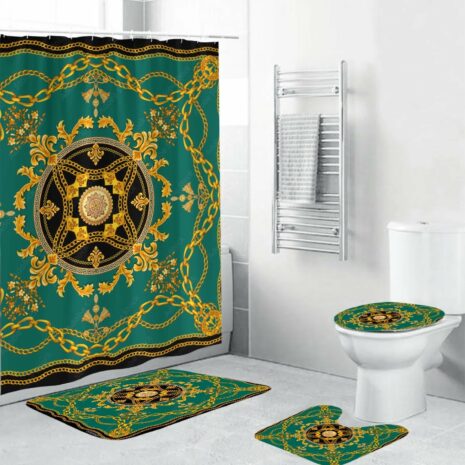 Royal Green Gold Versace Shower Curtain Set