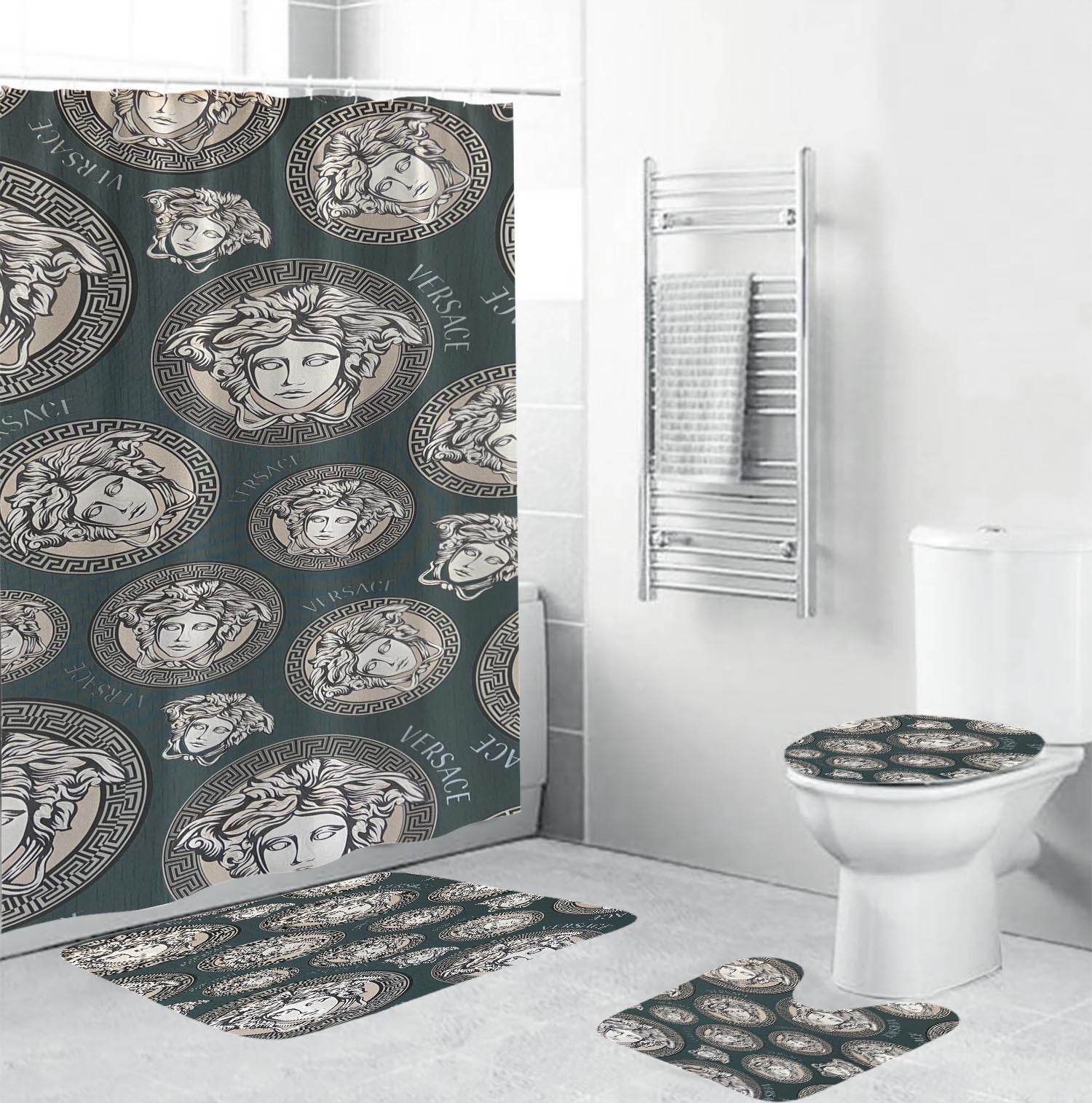 Blue Grey Versace Shower Curtain Set