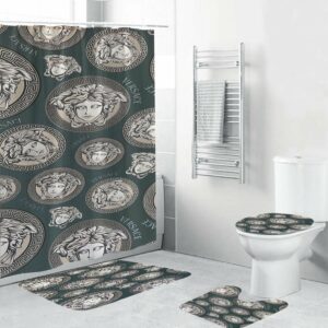 Blue Grey Versace Shower Curtain Set