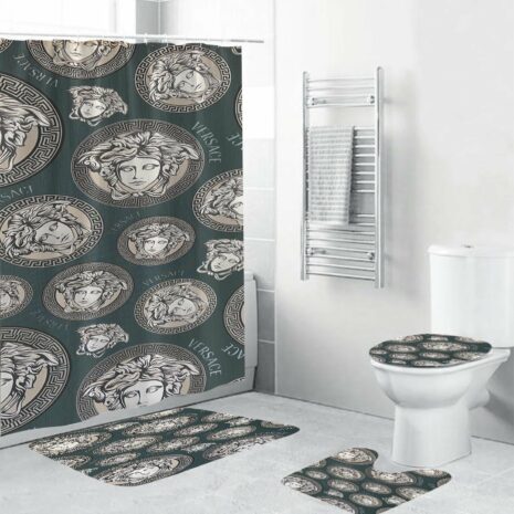 Blue Grey Versace Shower Curtain Set