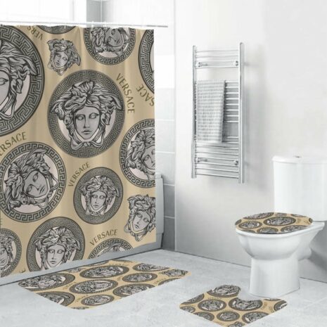 Silver Logo Versace Shower Curtain Set 