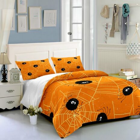 Orange Spider Halloween bed set