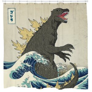 Japanese Shower Curtain, Gojira Shower Curtain, Monster Bathroom Decor, Funny Shower Curtain, Japanese Artwork, Quirky Bathroom Decor
