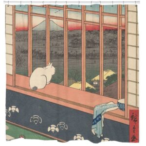 Japanese Cat Shower Curtain, Traditional Japanese Bathroom Decor