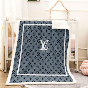 white and gray louis Vuitton blanket 