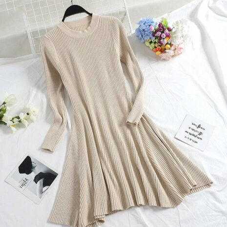 Women Long Sleeve Sweater Dress Women's Irregular Hem Casual Autumn Winter Dress Women O-neck A Line Short Mini Knitted Dresses - ROSAMISS STORE