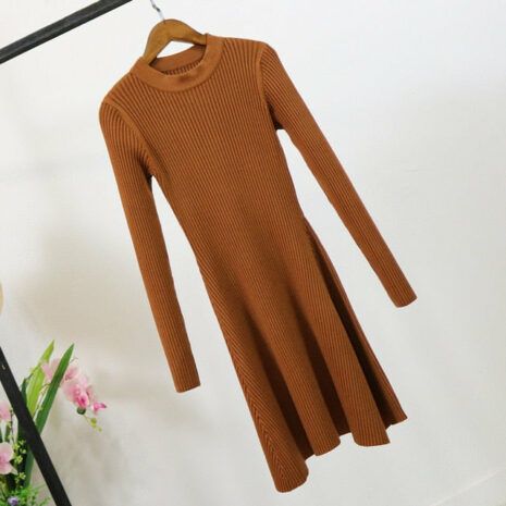 Women Long Sleeve Sweater Dress Women's Irregular Hem Casual Autumn Winter Dress Women O-neck A Line Short Mini Knitted Dresses - ROSAMISS STORE