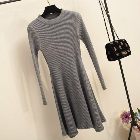 Women Long Sleeve Sweater Dress Women's Irregular Hem Casual Autumn Winter Dress Women O-neck A Line Short Mini Knitted Dresses - ROSAMISS STORE