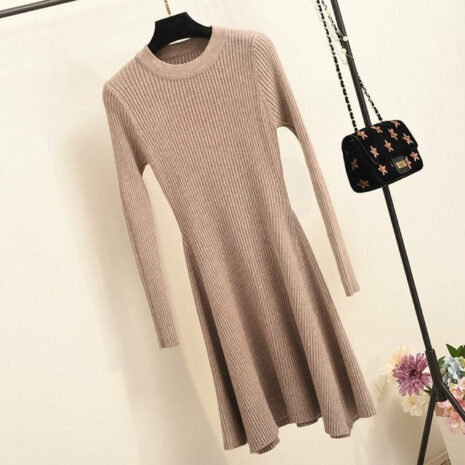 Women Long Sleeve Sweater Dress Women's Irregular Hem Casual Autumn Winter Dress Women O-neck A Line Short Mini Knitted Dresses - ROSAMISS STORE