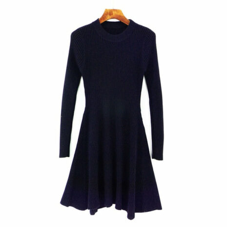 Women Long Sleeve Sweater Dress Women's Irregular Hem Casual Autumn Winter Dress Women O-neck A Line Short Mini Knitted Dresses - ROSAMISS STORE