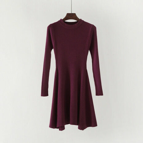 Women Long Sleeve Sweater Dress Women's Irregular Hem Casual Autumn Winter Dress Women O-neck A Line Short Mini Knitted Dresses - ROSAMISS STORE