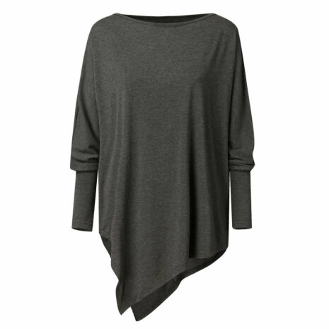 Womens Casual blouse Solid Long Sleeve Irregular Sweatshirt Loose - ROSAMISS STORE