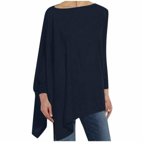 Womens Casual blouse Solid Long Sleeve Irregular Sweatshirt Loose - ROSAMISS STORE
