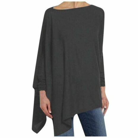 Womens Casual blouse Solid Long Sleeve Irregular Sweatshirt Loose - ROSAMISS STORE