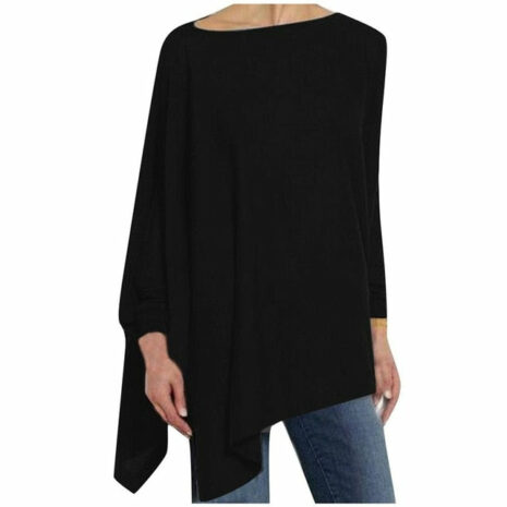 Womens Casual blouse Solid Long Sleeve Irregular Sweatshirt Loose - ROSAMISS STORE