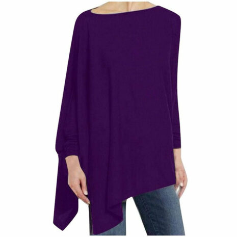 Womens Casual blouse Solid Long Sleeve Irregular Sweatshirt Loose - ROSAMISS STORE