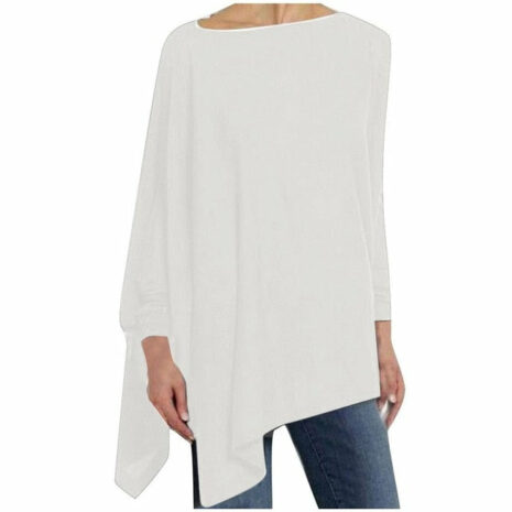 Womens Casual blouse Solid Long Sleeve Irregular Sweatshirt Loose - ROSAMISS STORE