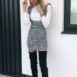 Fashion Women Dress Check Dog Tooth Frill Ruffle Pinafore High Waist Bodycon Party Mini Dress Holiday Casual Slim Dress vestidos - ROSAMISS STORE