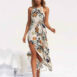 Women V Neck Split Dress Floral Print Long  Summer Spaghetti Strap Party - ROSAMISS STORE