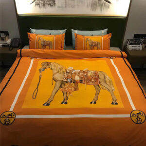 Horse Orange Background Hermes bed set