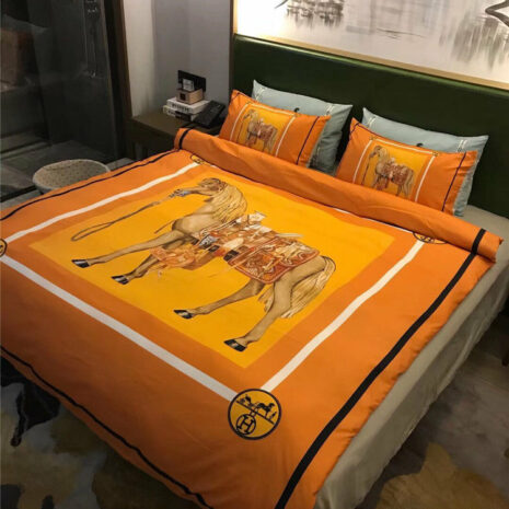 Horse Orange Background Hermes bed set