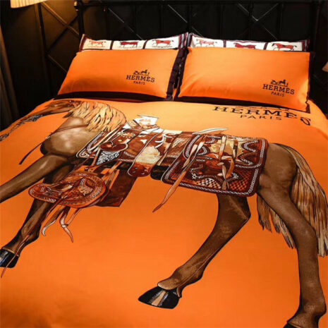 Horse Orange Background Paris Hermes bed set
