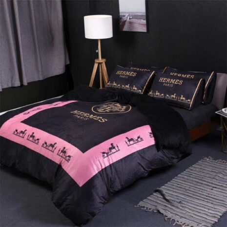 Black and Pink Hermes bed set