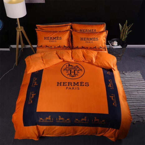 Orange and Navy Blue Hermes bed set