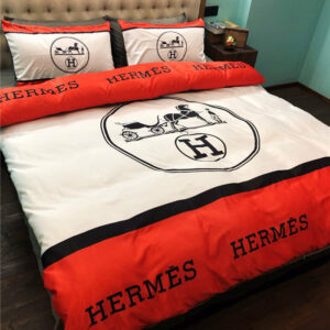 Red and White Hermes bed set