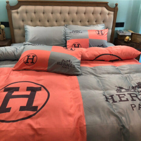 Orange and Gray Hermes bed set