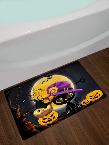 Full Moon Black Cat Pumpkin Halloween Shower Curtain