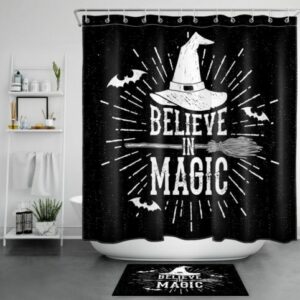 Black White Witch Hat Halloween Shower Curtain