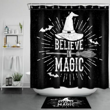 Black White Witch Hat Halloween Shower Curtain