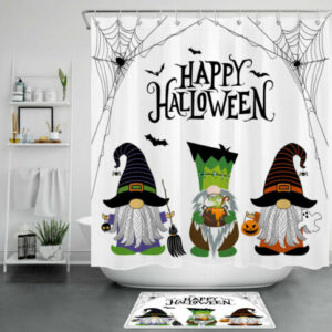 Spider Web Funny Gnomes Halloween Shower Curtain