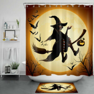 Hooks Full Moon Bats Halloween Shower Curtain