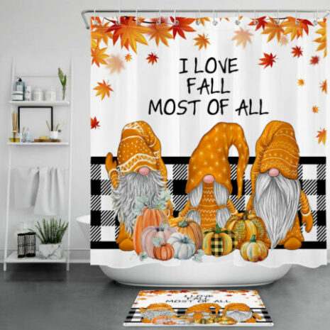 Autumn Funny Gnome Pumpkins Halloween Shower Curtain