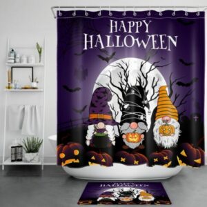 Bat Ghost Pumpkin Gnome Halloween Shower Curtain