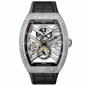 V45 Vanguard Stainless Steel Seven Days Skeleton White Diamonds Case and Dial