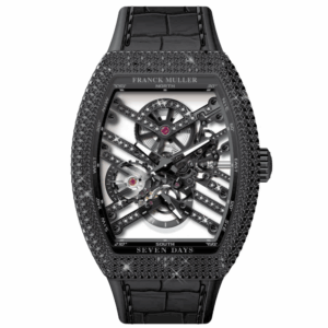 V45 Vanguard Stainless Steel Seven Days Skeleton Black Diamonds Case and Dial