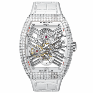 V45 Vanguard Stainless Steel Seven Days White Diamonds Case Skeleton - White