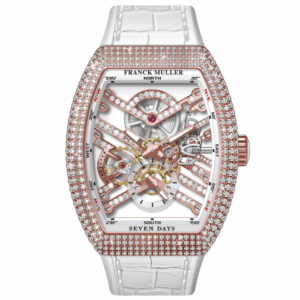 V45 Vanguard Rose Gold Seven Days White Diamonds Case and Skeleton Movement - White